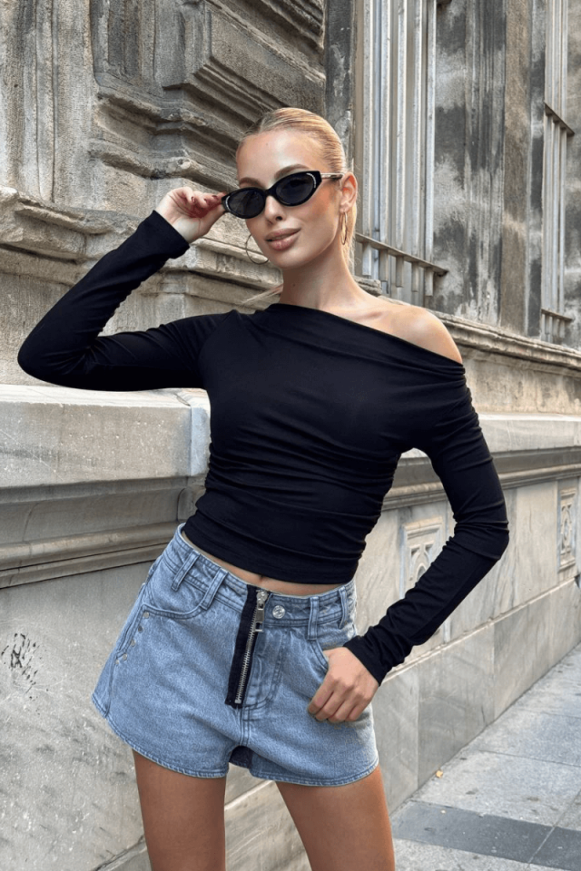 Kadın Üç Şekilde Giyilebilen Crop Bluz