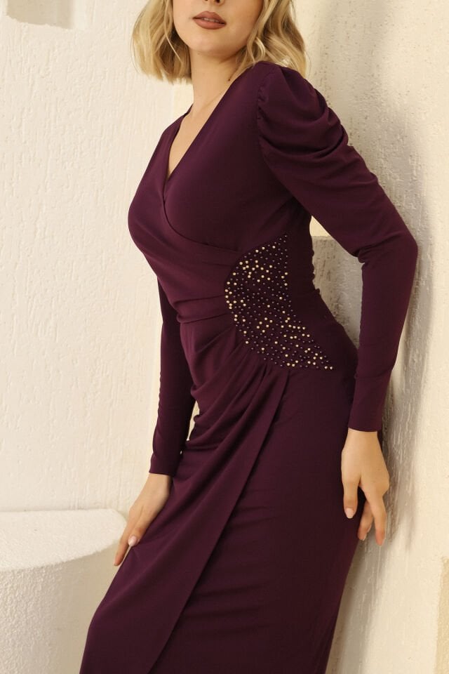 Kadın Taş Detaylı Balık Abiye Elbise