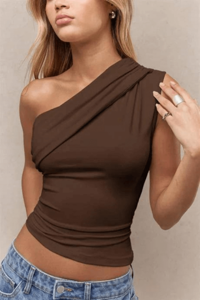 Damen One-Shoulder Open und Side-Gathered Crop-Bluse