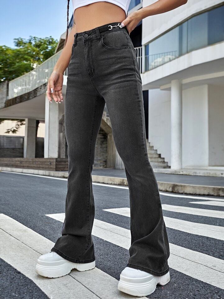 Kadın Yüksek Bel İspanyol Paça Toparlayıcı Jeans Pantolon