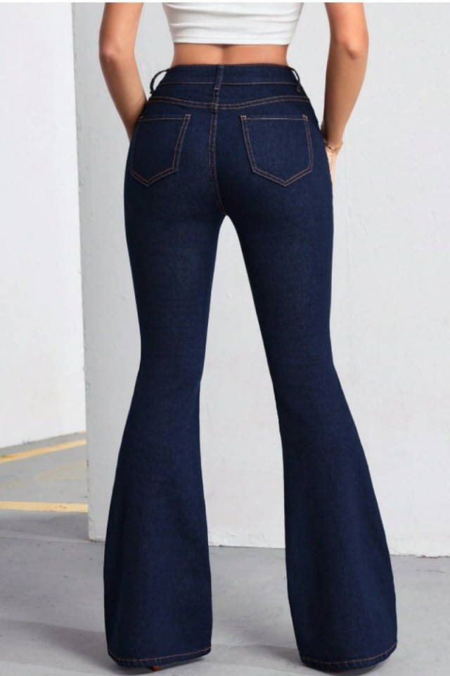 Kadın Yüksek Bel İspanyol Paça Toparlayıcı Jeans Pantolon