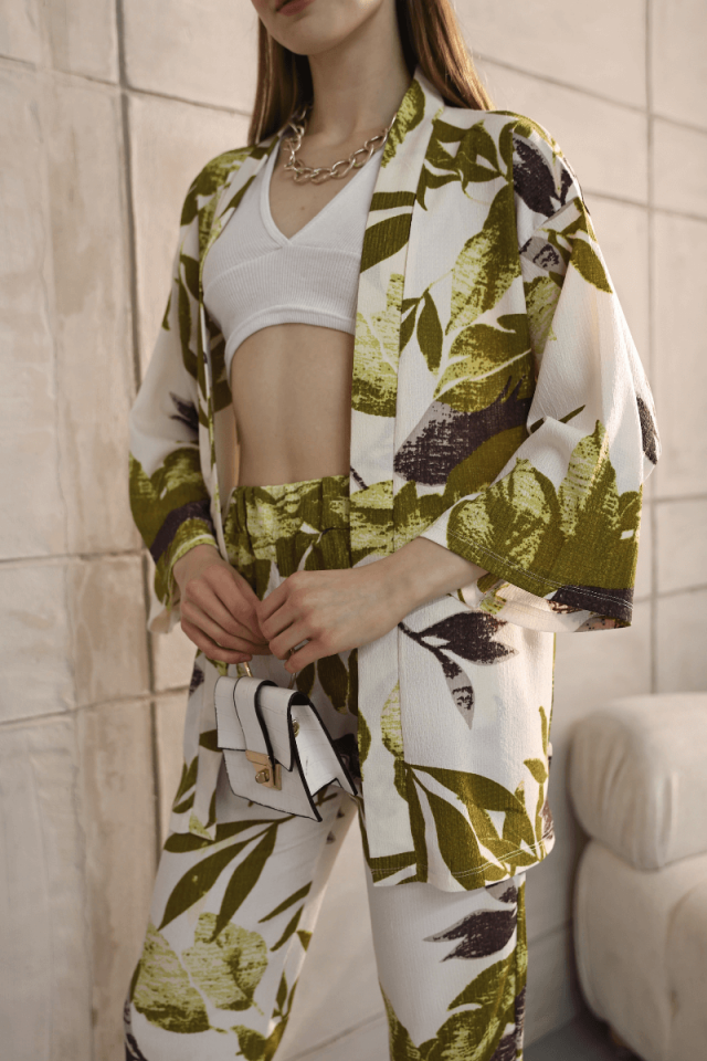 Kadın Çiçek Desenli Kimono Takımı