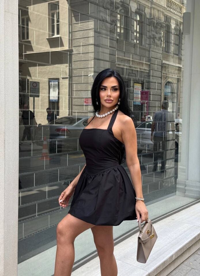 Kadın Askılı Balon Mini Elbise