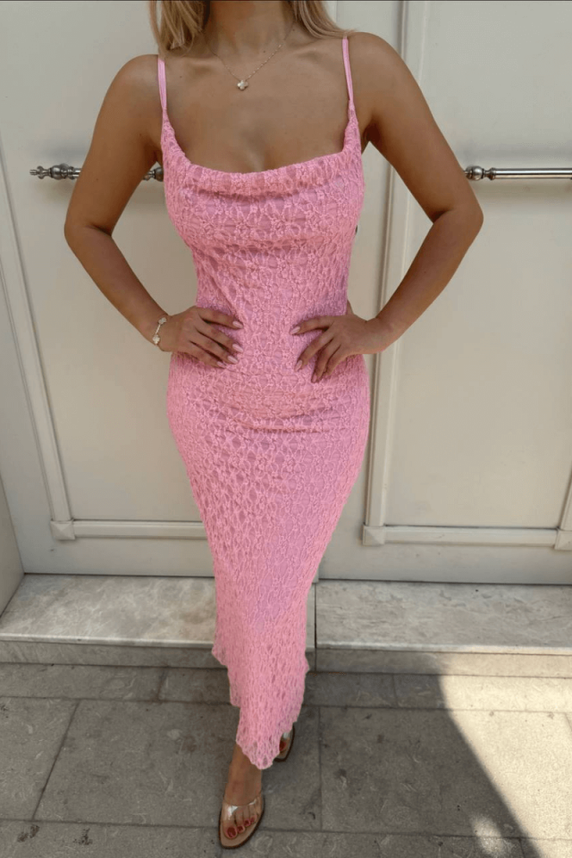 Women's Straped Lace Lined Midi Dress