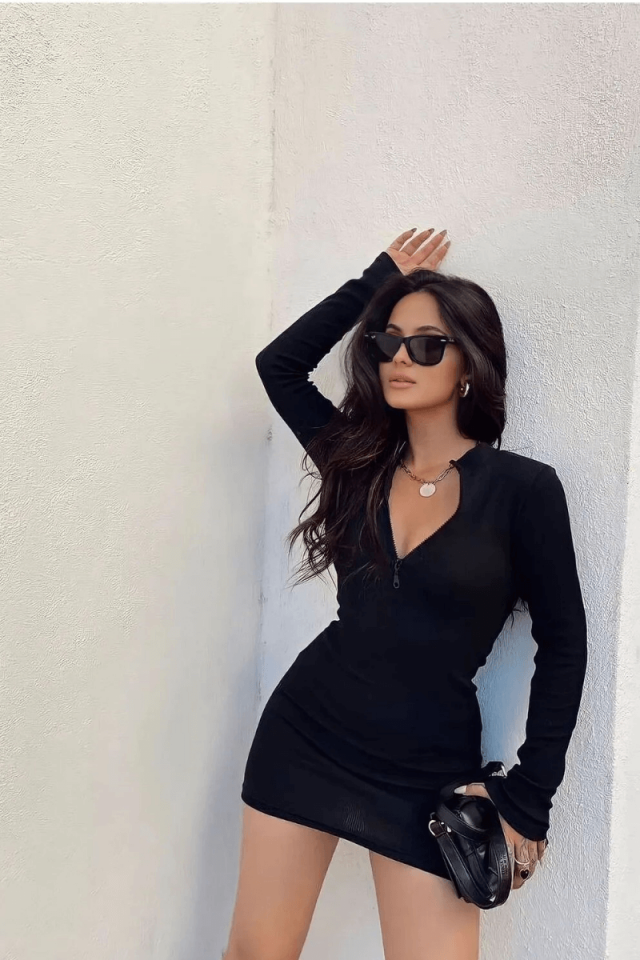 Kadın Fermuarlı Fitilli Elbise