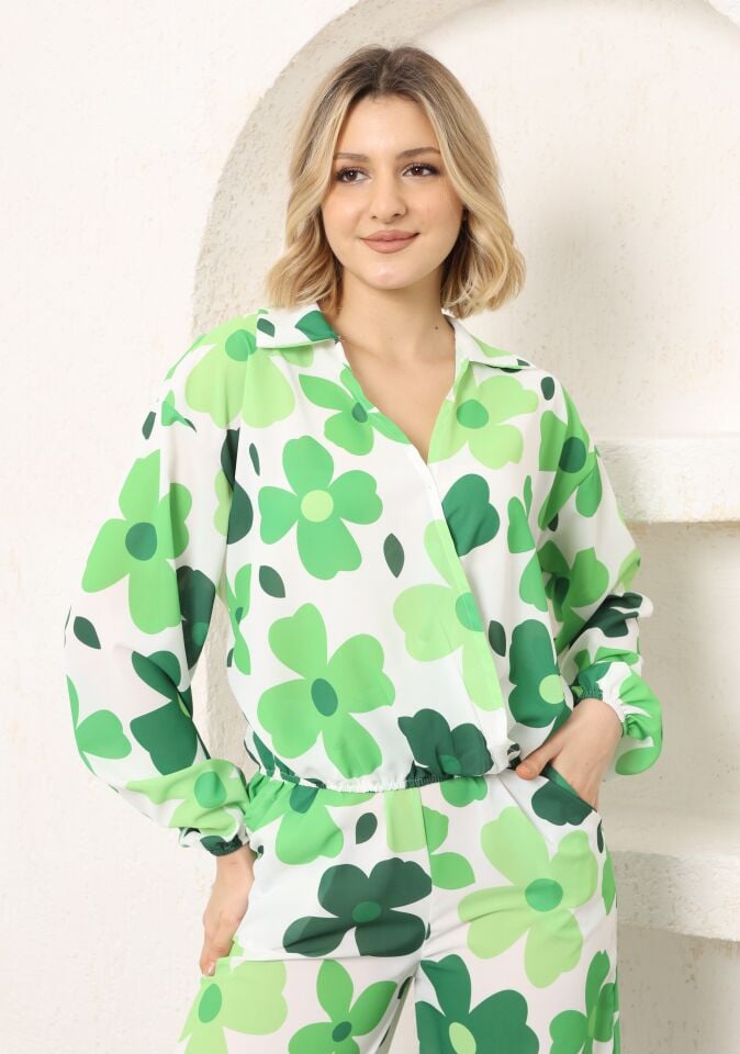 Kadın çiçek desenli bluz ve Jessika pantolon takımı