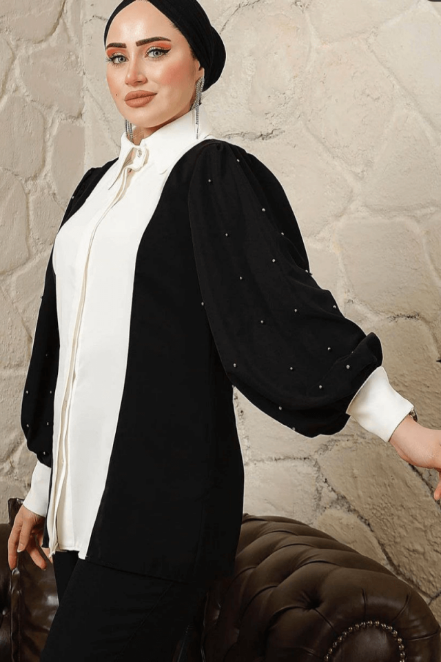 Damenhemd mit Steinstickerei und Perlendetails