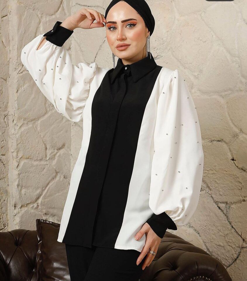 Chemise femme brodée de pierres et de perles