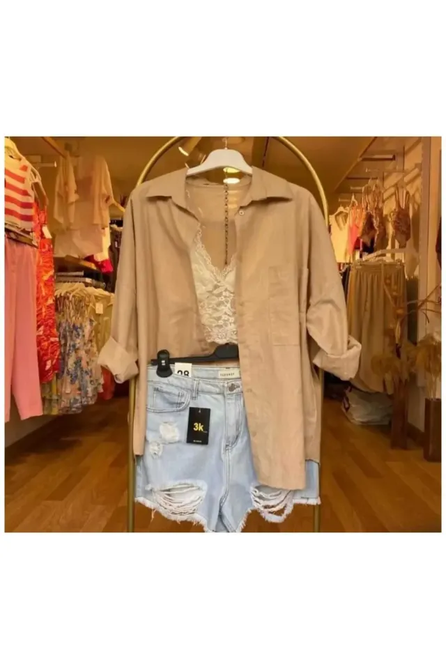 Chemise oversize en lin avec poches pour femme