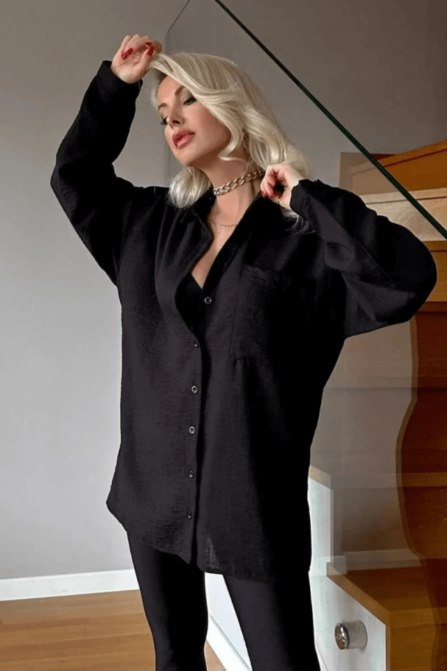 Chemise oversize en lin avec poches pour femme