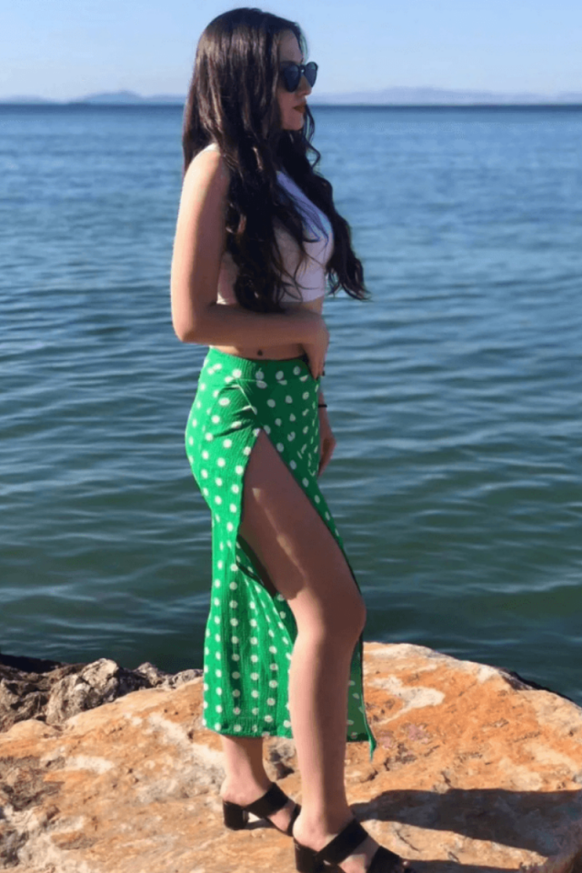 Women's Elastic Waist Patterned Long Slit Detailed Skirt