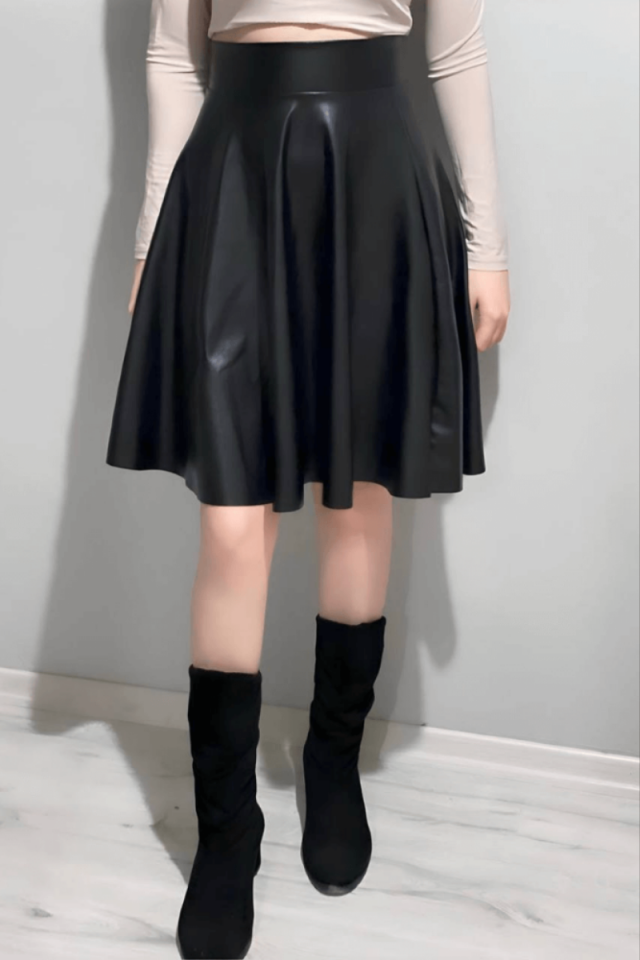 Women's Flared Faux Leather Skirt