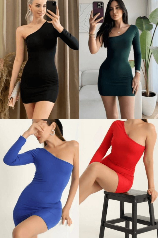 Kadın Tek Omuz Basic Mini Elbise