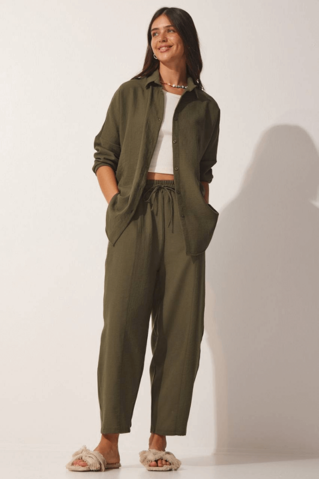 Women's Linen Shirt and Trouser Set with Trousers and Pants