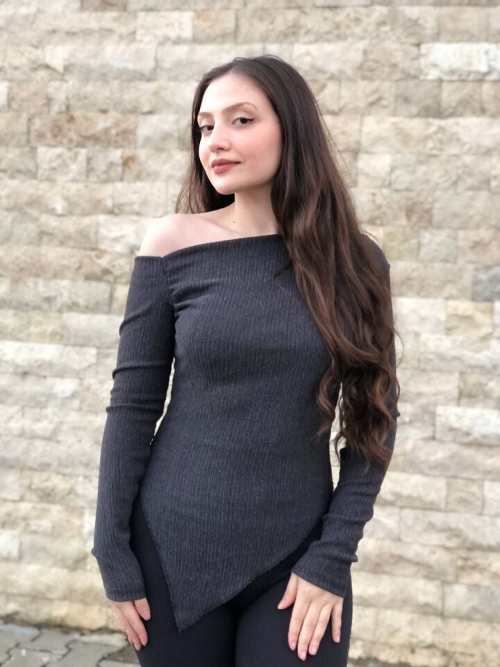 Kadın Düşük Omuz Drape Detaylı Bluz