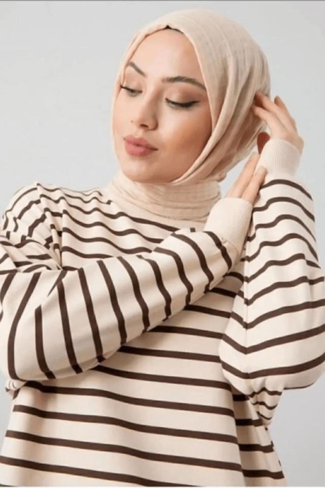 WOMEN'S DOUBLE-WOVEN HIJAB TUNIC STRIPED SWEATSHIRT