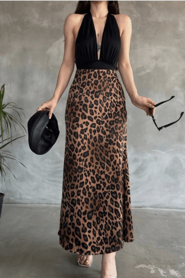 Kadın Leopar Desenli Etek