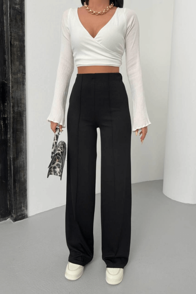 Palazzo-Hose aus Lycra mit hoher Taille für Damen