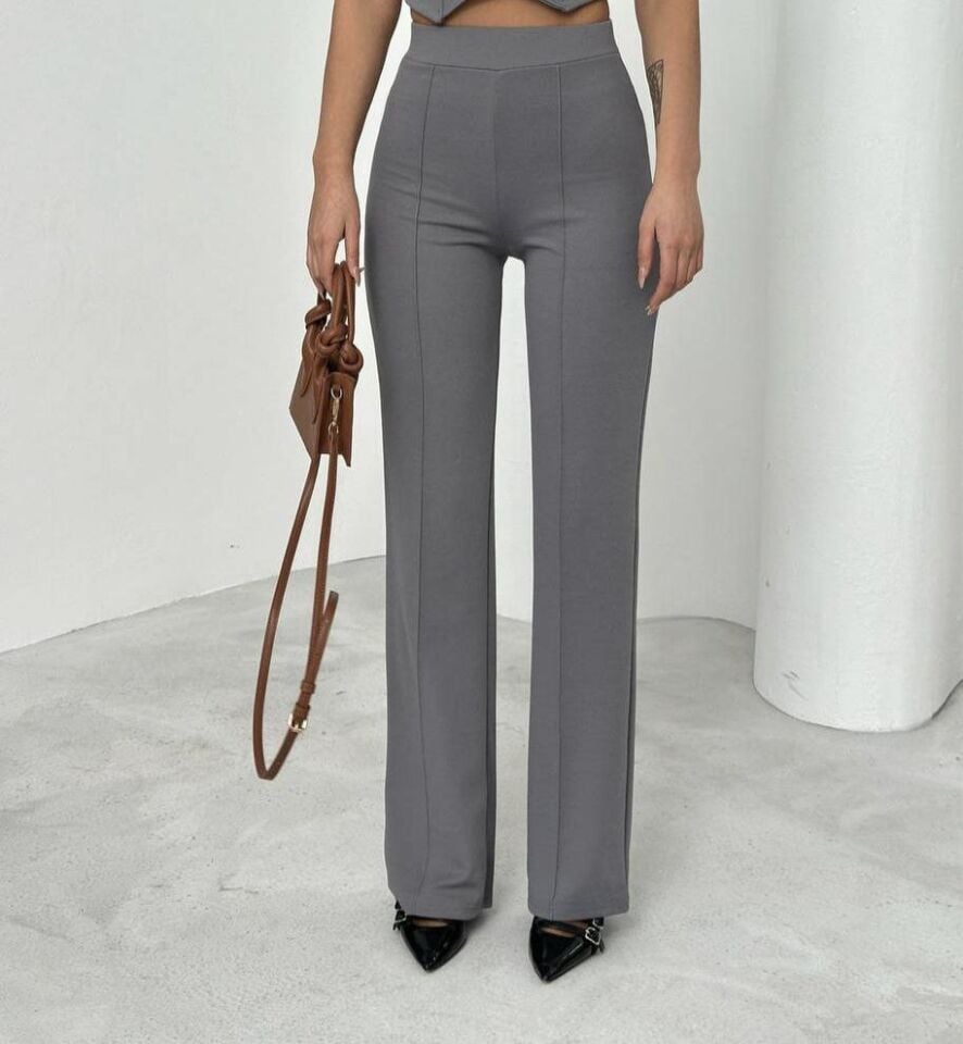 Kadın  Yüksek Bel Likralı Çımalı Palazzo Pantolon