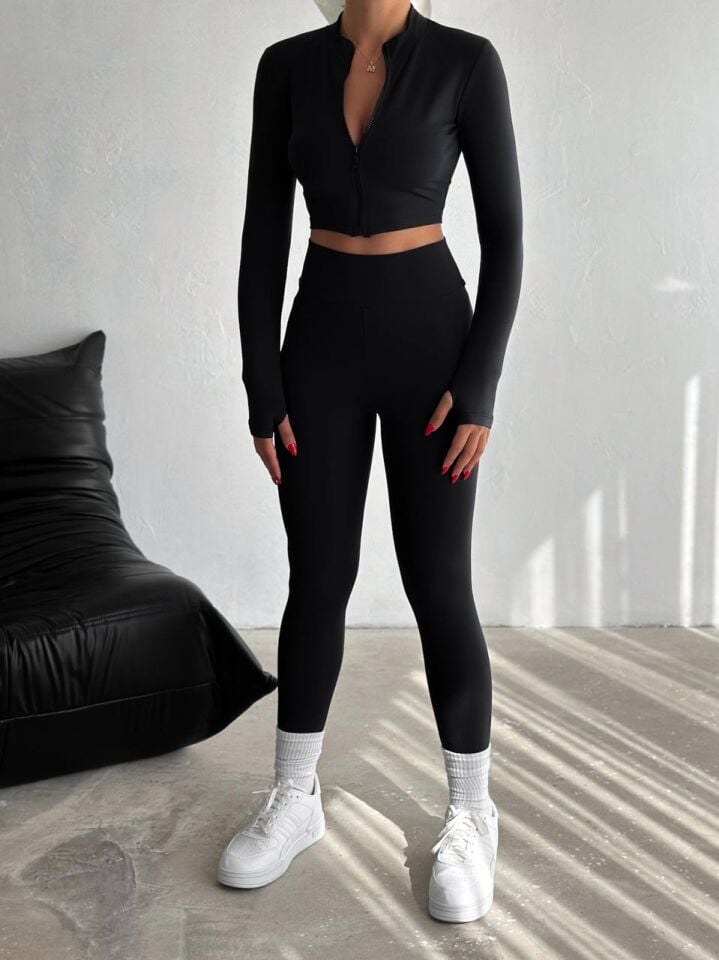 Kadın Fitilli Yüksek Bel toparlayıcı Fermuarlı Dalgıç Sporcu İkili Takım