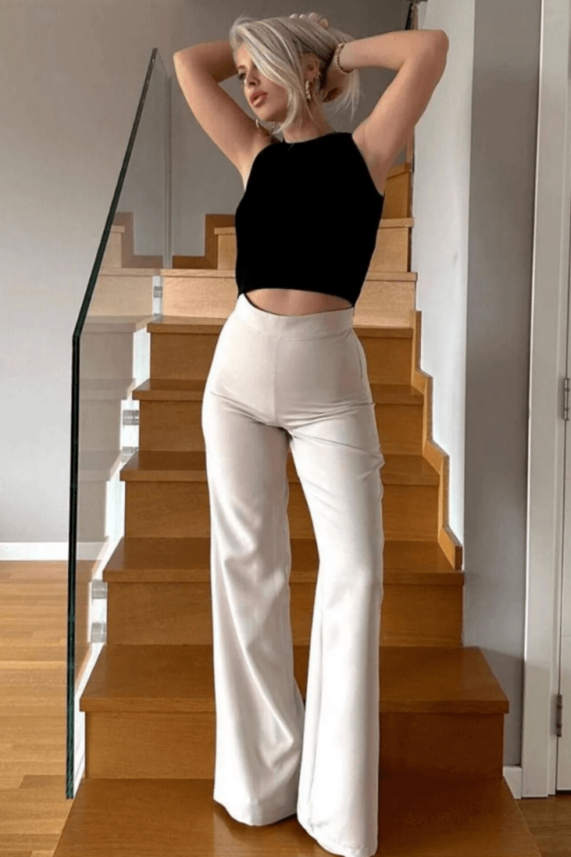 Importierte Doppelbeinhose mit geradem Bein für Damen