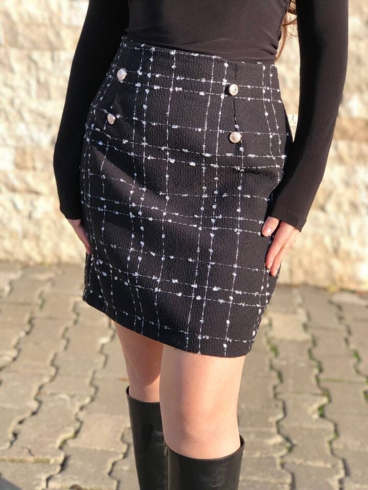 Kadın Gold Düğmeli Tüvit Etek