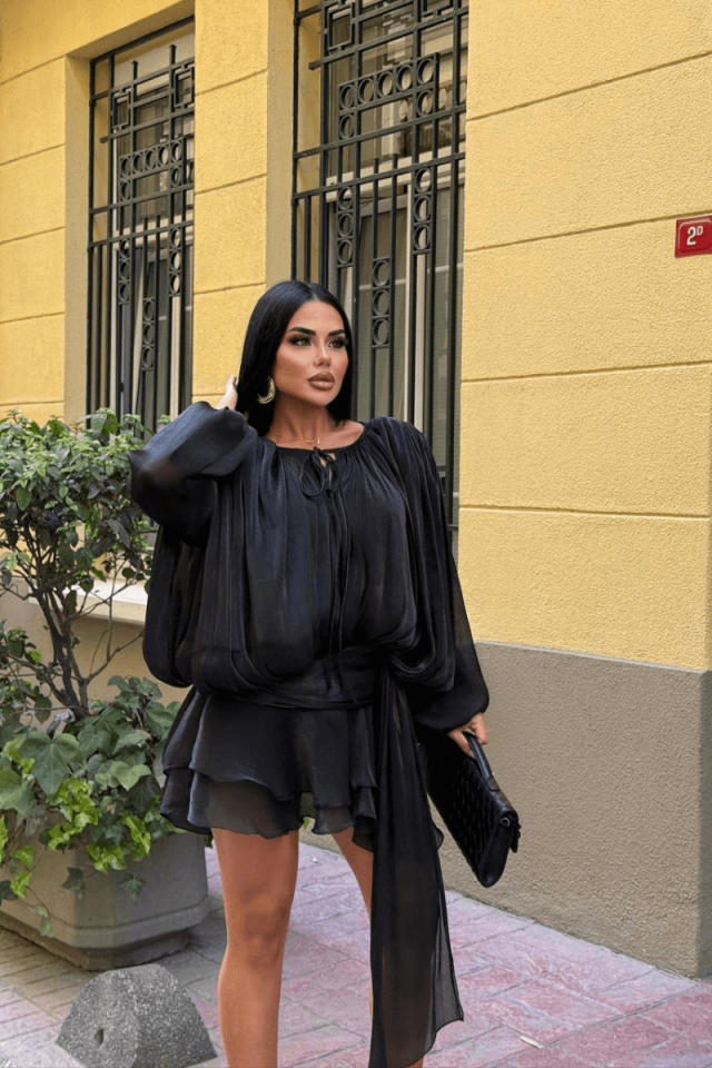 Kadın Organze Kumaş Astarlı Tasarım Kısa Elbise